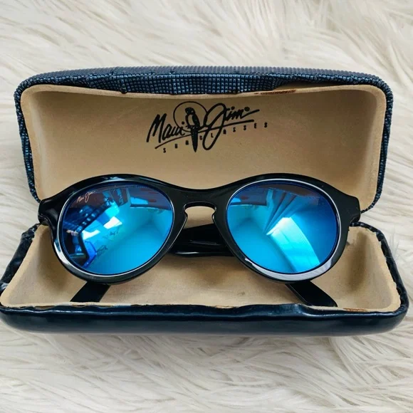 Maui Jim Black Polarized Sunglasses With Reflective Blue Lenses - Picture 1 of 16